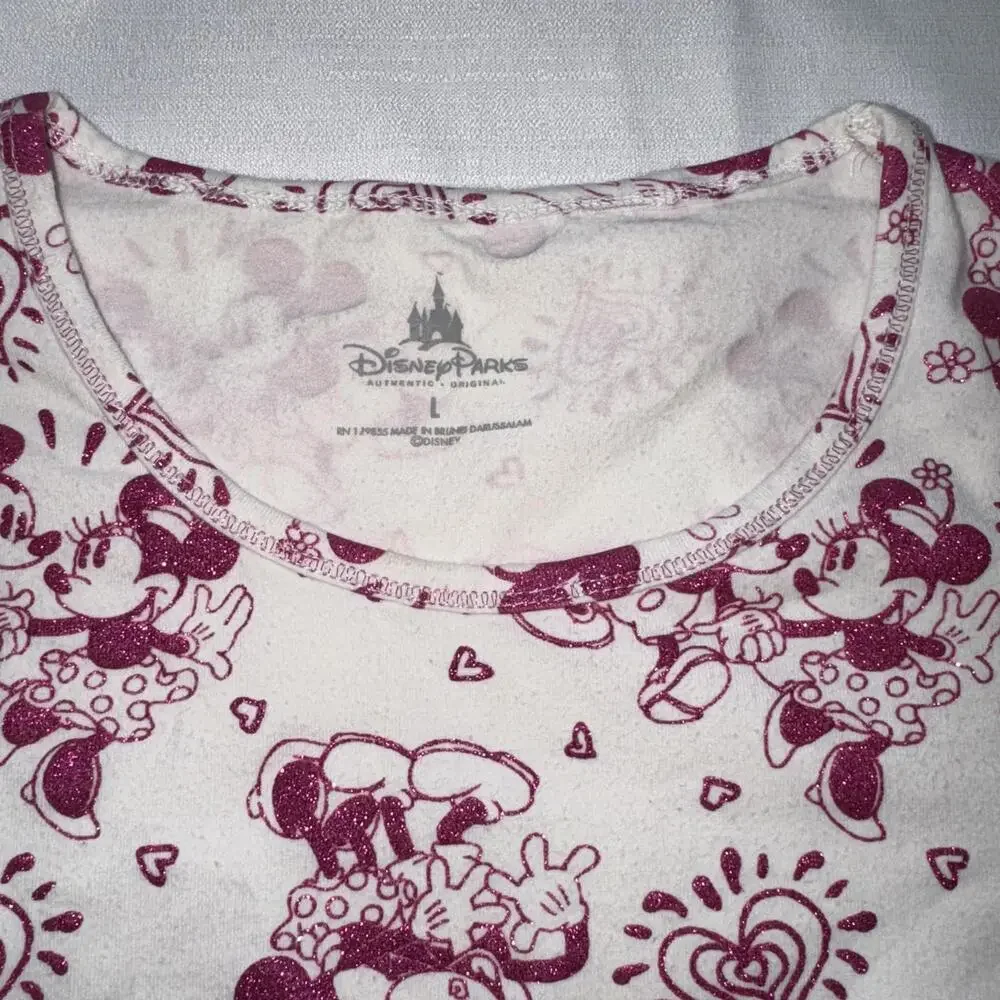 Girls Disney Parks Mickey Minnie Glitter Long Sleeve Shirt Pink Size Large Heart